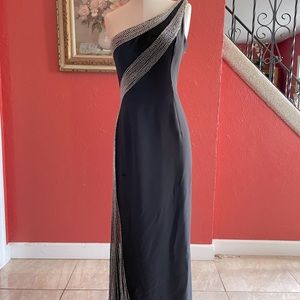 Crepe one shoulder evening gown Le Gala by Mon Cheri.
